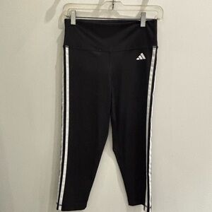 Adidas Black Performance Crop Leggings with Iconic 3-Stripes
